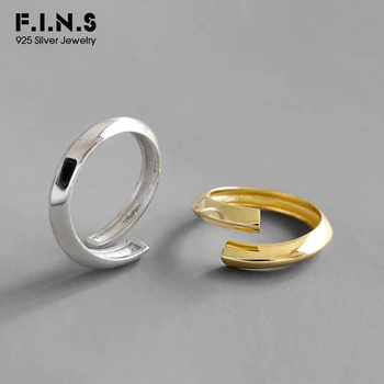 

F.I.N.S Korean S925 Sterling Silver Ring INS Simple Two-tones Staggered Opening Female Finger Ring Minimnalist Fine Jewelry