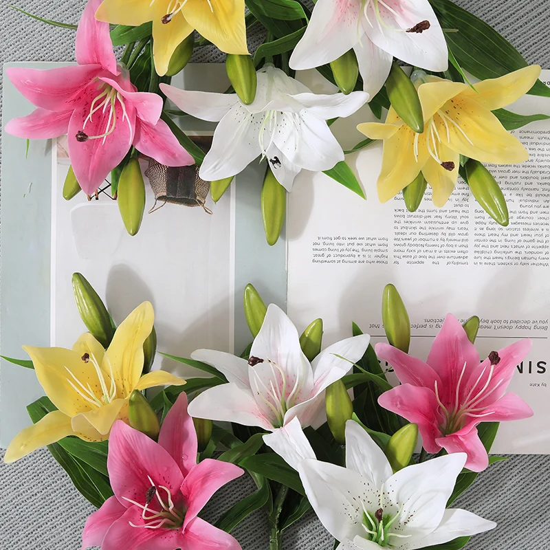 Lily Artificial Flowers High Quality 1Pcs Clearance Latex Yellow Flower Branch Preserved Wedding Decoration Valentines Day