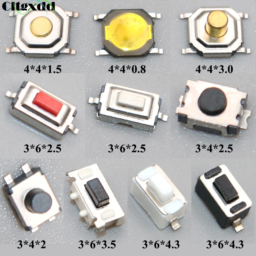 10 шт. SMD 2 4 Pin 3x4 мм 3x6 4x4 тактильный тактовый Кнопочный микропереключатель 3*4*2 5 3*6*4 3