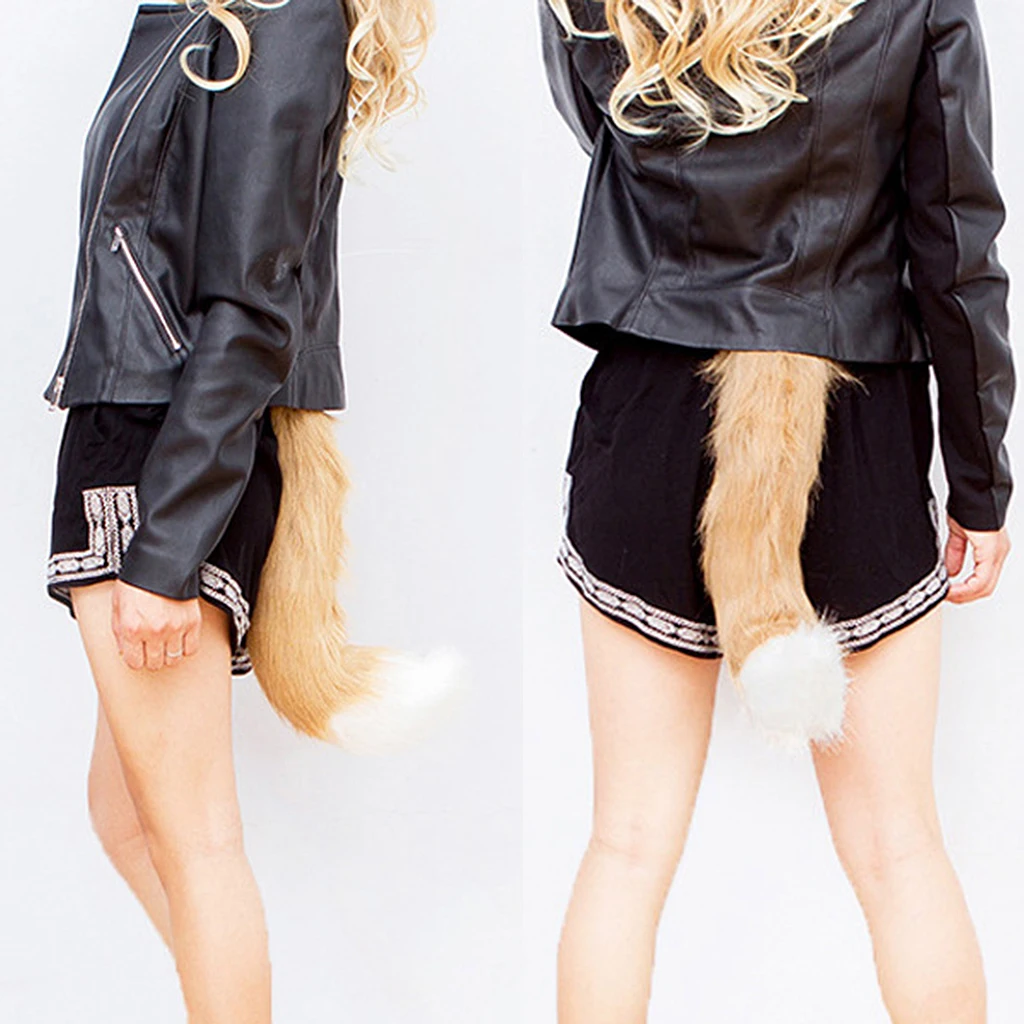 Halloween Faux Fur Costume Tail Lowrie Wolf Puppy Furry Cosplay Animal Dress up Accessory Adjustable 50 cm