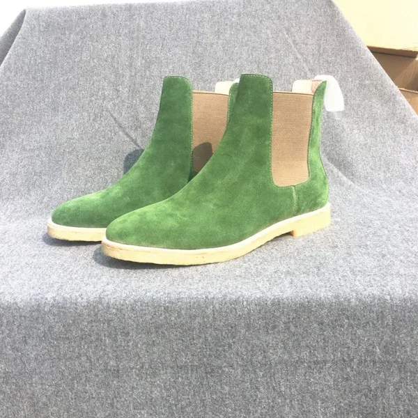 army green Ботинки на платформе в британском стиле; сезон осень-зима; мужские роскошные брендовые ботинки «Челси» с круглым носком ручной работы; винтажные мотоботы - Цвет: army green
