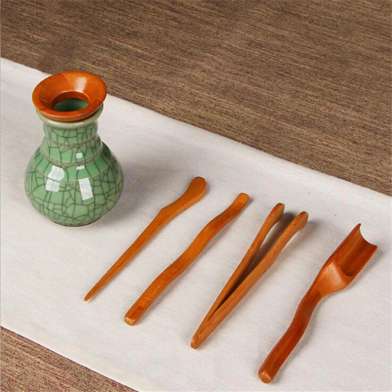 

5Pcs/set Natural Wooden Teaware Tea Ceremony Utensils Set Bamboo Teaspoons Tea Needle Tea Tweezer Clip Strainer Tong Tube