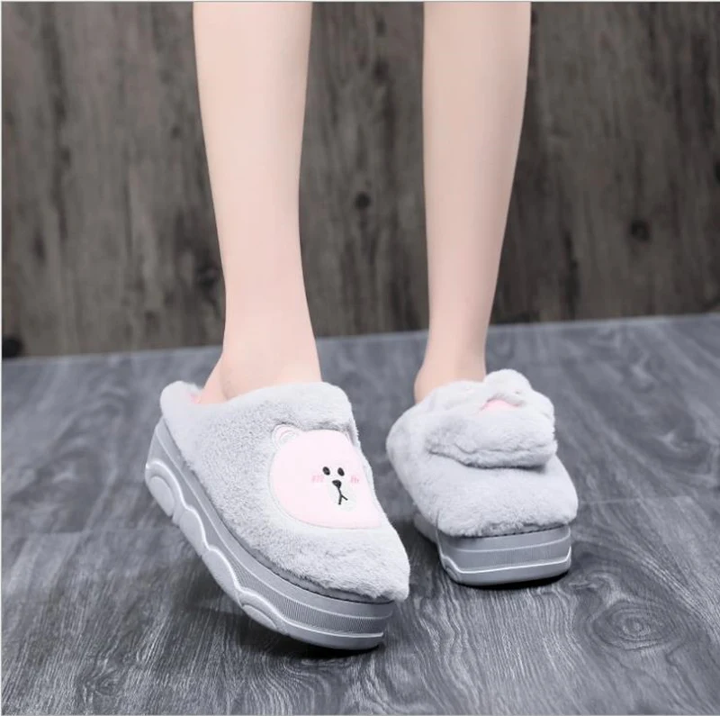 

Slippers Woman Winter Lovely Girl Heart Cotton Slippers Korean version plush thermal, waterproof and slippery wool slippers for