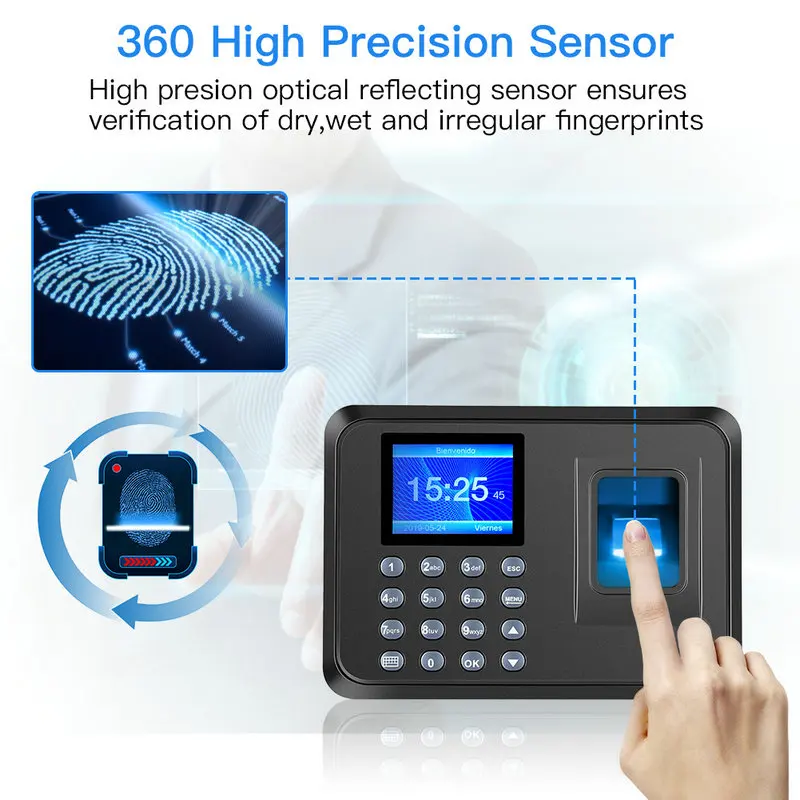 Biometric Fingerprint Attendance Machine 2.4" TFT LCD Display USB U5M2 