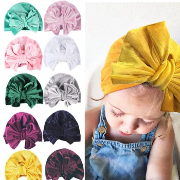

Autumn Winter Baby Velvet Big Bow Turban Hat Indian Hat Photography Props for Kids Girls Beanie Cap Baby Hairband Accessories