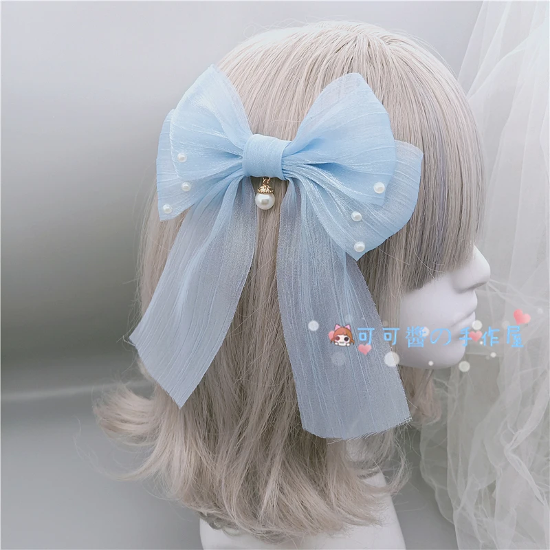 Handmade Lolita Snow Yarn Bow Edge Clip Japanese Girl Soft Wild Mermaid Ji Dream Ocean Shell Hairpin Girls Hair Accessories |