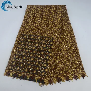

Latest Water Soluble Design Nigerian Guipure Lace Fabrics High Quality African Mesh Lace Fabrics With Embroidered And Sequins