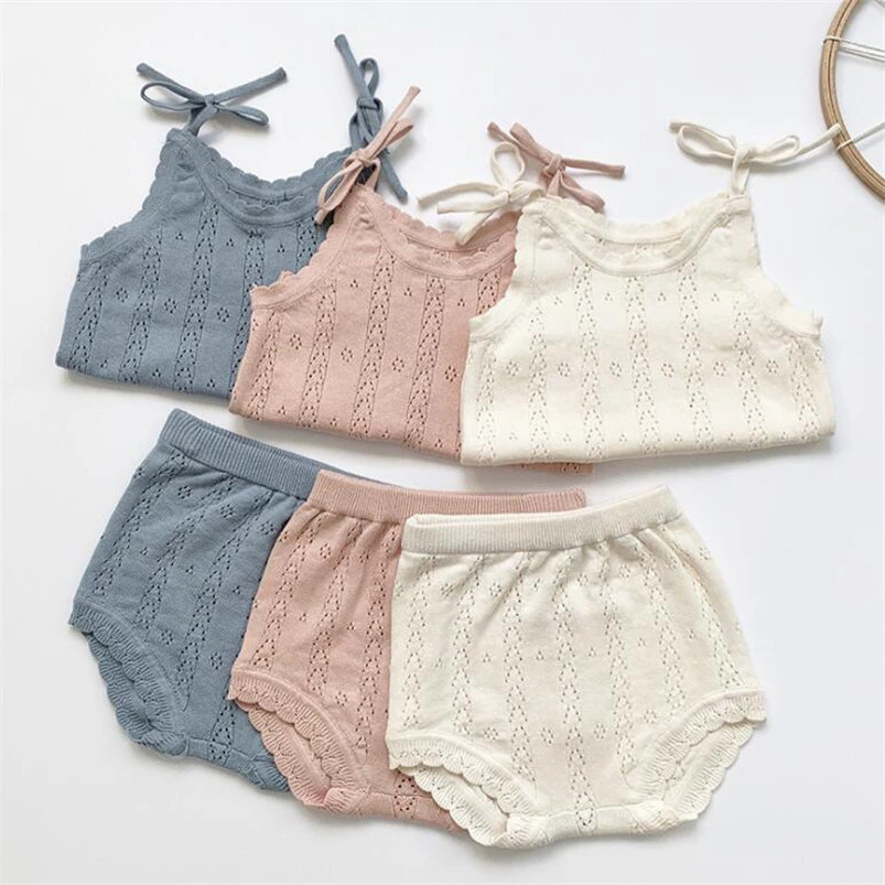 Sweet Cotton Knitt Strap Shirt+Short Pants Suit for Toddler Girls Clothing Set Newborn Baby Girls Outfits Princess Costumes baby clothes penguin set