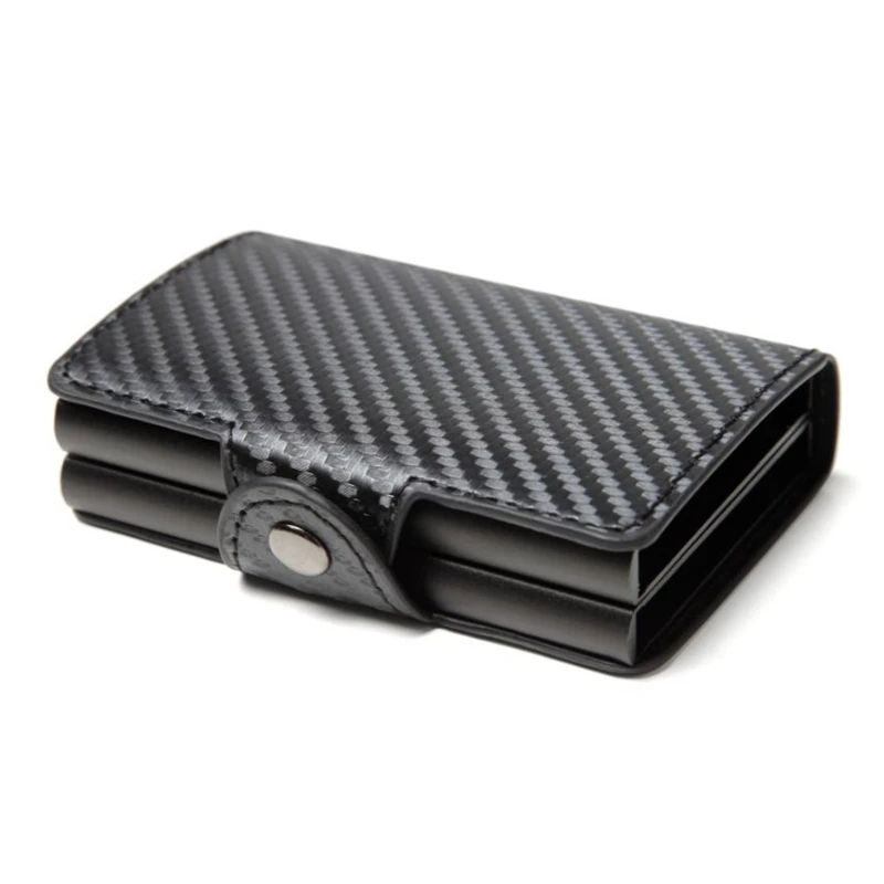 

Men Double Aluminum Leather Credit Card Holder RFID Metal Wallet Automatic Pop Up Anti-theft Women Purse Business ID Cardholder