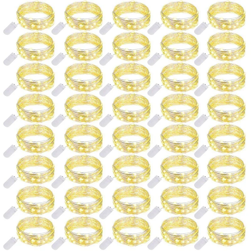 

HOT-40 Pack LED Fairy Lights 20 LED White Fairy String Lights 2M Waterproof Copper Wire LED Party Lights for Wedding Jars Crafts