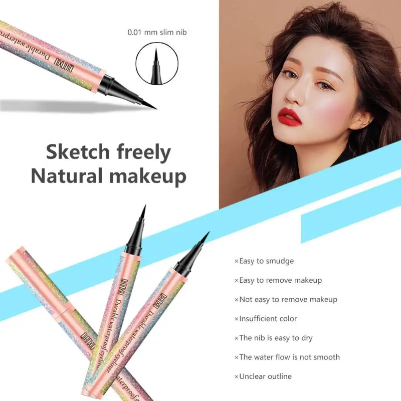 QianXiu 4D Starry Eyeliner Lasting กันน้ำและ Quick Drying ไม่มี Blooming Cool อายไลเนอร์สีดำชุด