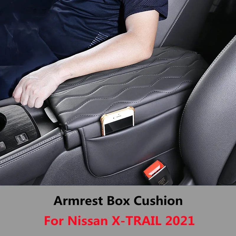 

For Nissan X-TRAIL 2021 Accessories Car Armrest Mat Leather Center Console Armrest Cushion Storage Box Cover Auto Arm Rest Pad