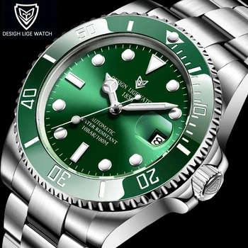 

LIGE Design Brand Luxury Men Watches Automatic Green Watch Men Stainless Steel Waterproof Business Sport Mechanical Wristwatch