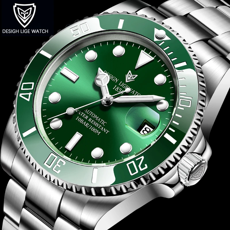 LIGE Design Brand Luxury Men Watches Automatic Green Watch Men Stainless  Steel Waterproof Business Sport Mechanical Wristwatch - AliExpress Watches