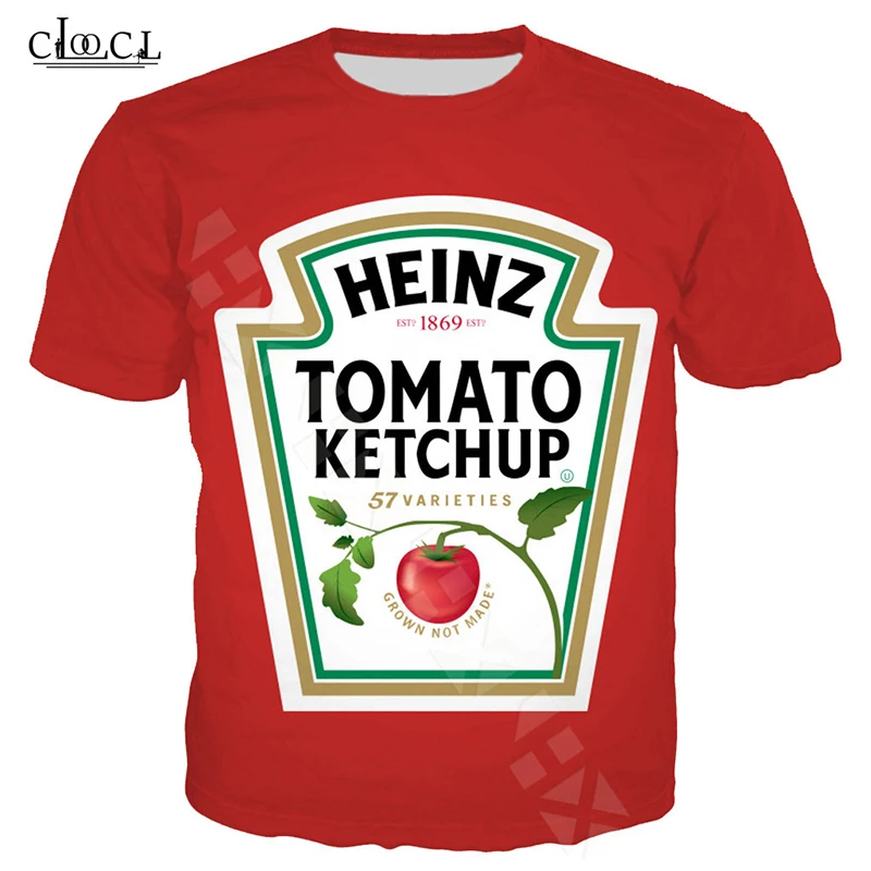 Casual Men T Shirt Tomato Ketchup T Shirt Pattern 3D Print Red Black White Tees Unisex Fashion T-Shirts Harajuku Streetwear Tops (4)