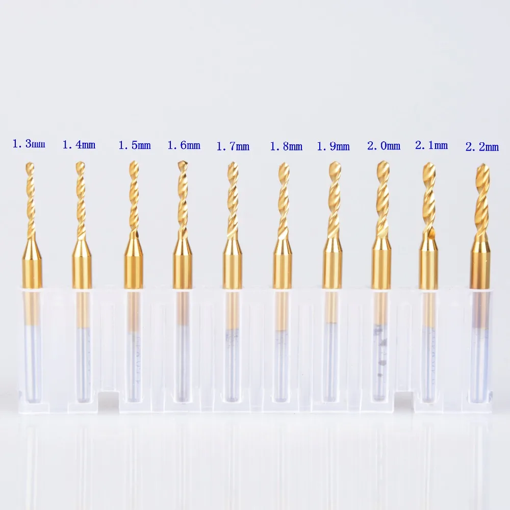 

10PC Titanium coat Carbide PCB mini drill Bit 1.3mm to 2.2mm CNC tool for print circuit board 3.175mm drill bit set PCB