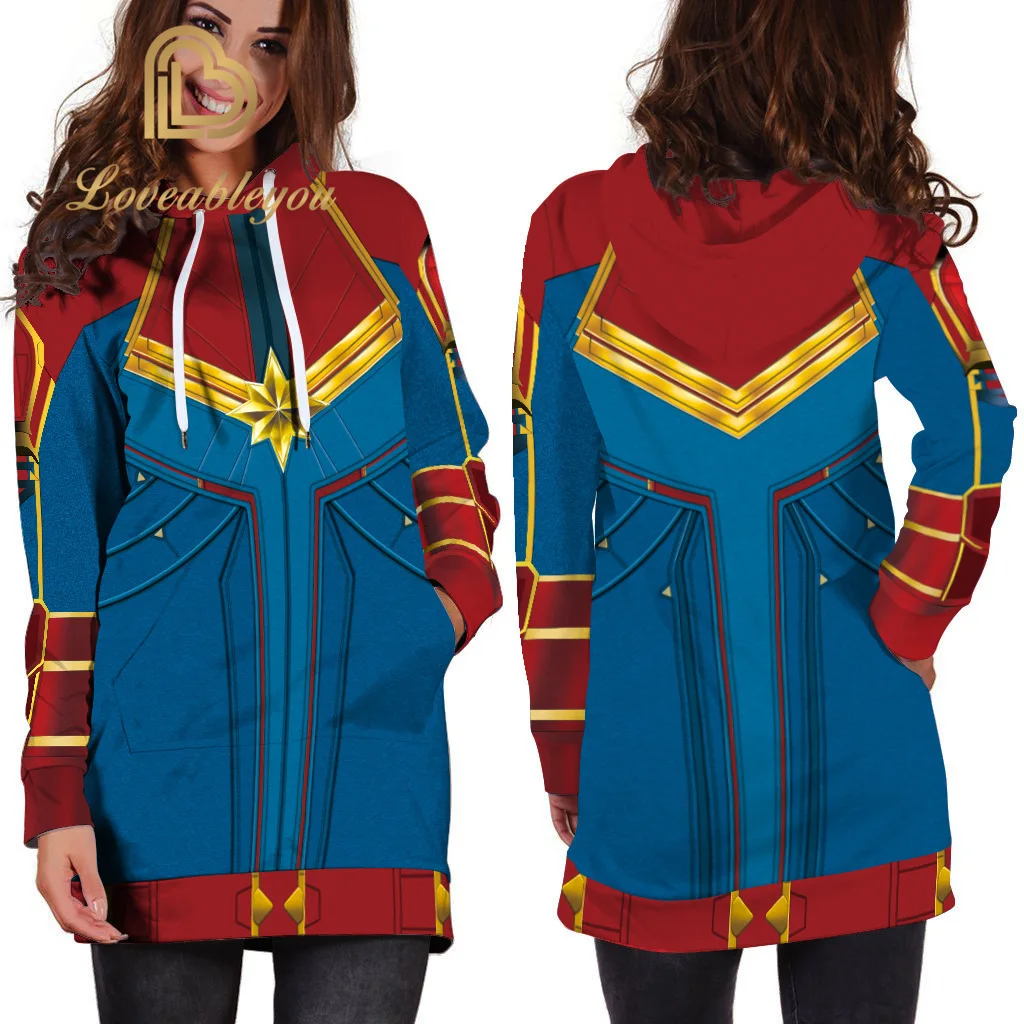 Капитан кофты с капюшоном "Marvel" MS Marvel Carol Danvers Косплей Платья с капюшоном толстовки повседневные Harajuku стиль уличная одежда топы