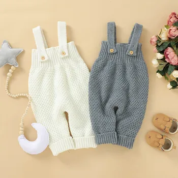 

baby clothes (0-24M) Sleeveless Sling Knitted Romper for Infant and Young Children, Casual Fashion Pure Color Knitted Romper F4