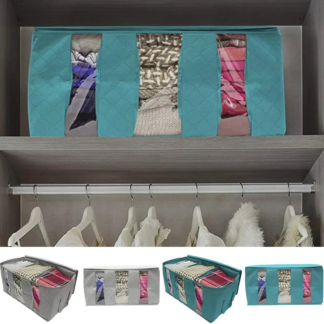 2 Color Modern Durable Clothes Blanket Storage Bag Organizer Box Pouch Wardrobe Organizer Gray, Blue organizer Storage for Home