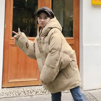 

Winter Down Cotton Coat Female Parka Hooded Loose Oversize Winter Jacket Women Clothing Warm Thick BF Winter Coats Padded Q2093