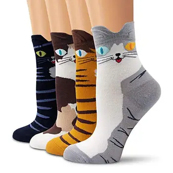 

4PCS Women Students Funny Socks Cute Cartoon Cotton Women Fun Funky Cat Warm Ladies Sock Casual Gift For Girls Freeship #20
