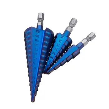 

DANIU Upgrade 3pcs 1/4 Inch Hex Shank Blue-nano Coated Step Drill Bit Set 4-12/4-20/4-32mm New