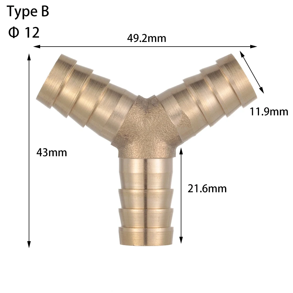 Type B 12mm 6/8/10/12 мм латунные шланг хвост штуцера Союза поперечное разветвление Y перегородки соединитель труб топлива воды жидкости воздуха Аксессуары для ремонта - Цвет: Type B 12mm
