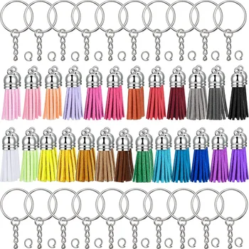 

Make Keychain Kit Leather Keychain Tassels Bulk with Silver Key Chain Rings with Chain and Jump Rings for DIY Tassel Keychain Cr