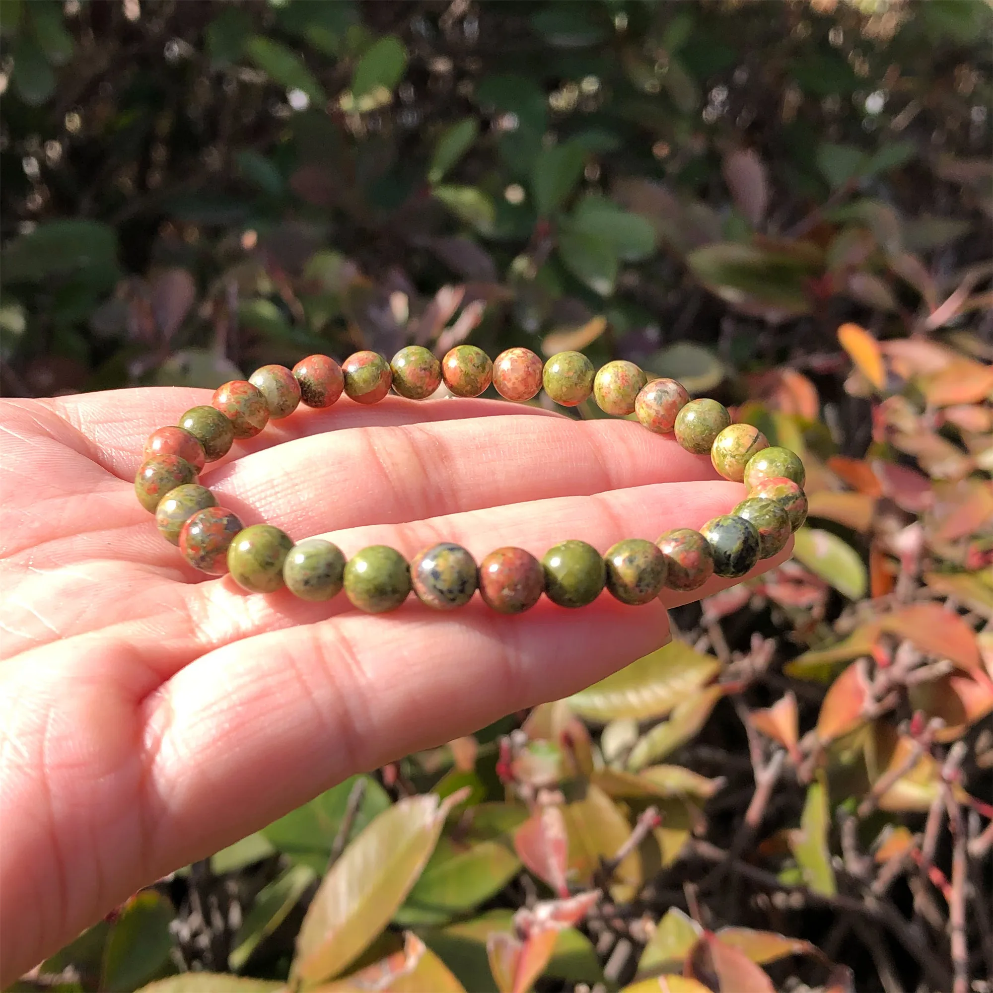 1 Pc Fengbaowu Natural Unakite Bracelet Round Beads Crystal Quartz