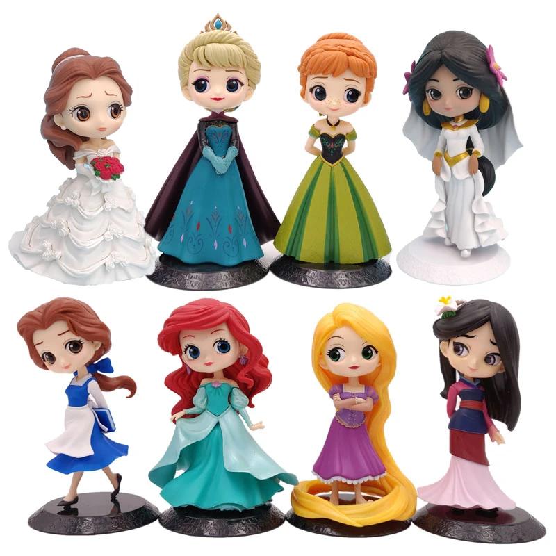 Bandai Figurines De Princesses Disney Q Posket Mulan Ariel Clochette Elsa Belle Jouet De Decoration De Gateau Modele De Voiture De 14cm Figurines Aliexpress