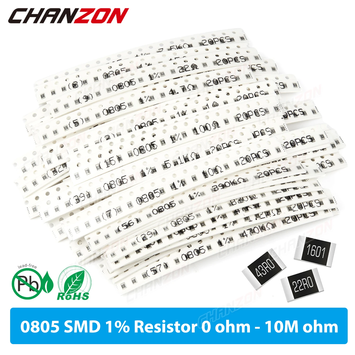 Комплект высокоточных SMD резисторов 0805 1% 0ohm 1 330 470 1K 4 7 K 5 6 33K 43K 47K 51K 56K 62K 68K 75K 82K Ohm 1/8W