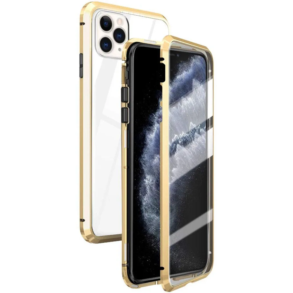 Для iphone 11 чехол-бампер с магнитной адсорбцией металлический бампер стеклянный чехол для телефона чехол для iphone 11 pro max чехол 919#2