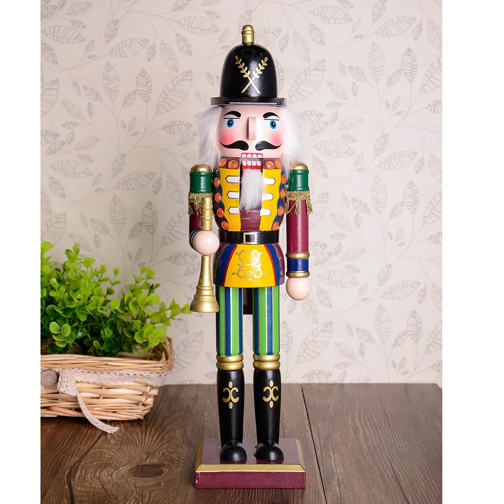 30CM Wooden Nutcracker Soldier King Spear Hand Number Tambourine Wooden Puppet Doll Handpainted Nutcracker Christmas Ornaments