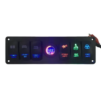 

6 Gang Universal Multifunctional Styling Car Switch 12V LED Rocker Switch Panel Colorful Light Circuit Breaker With Voltmeter