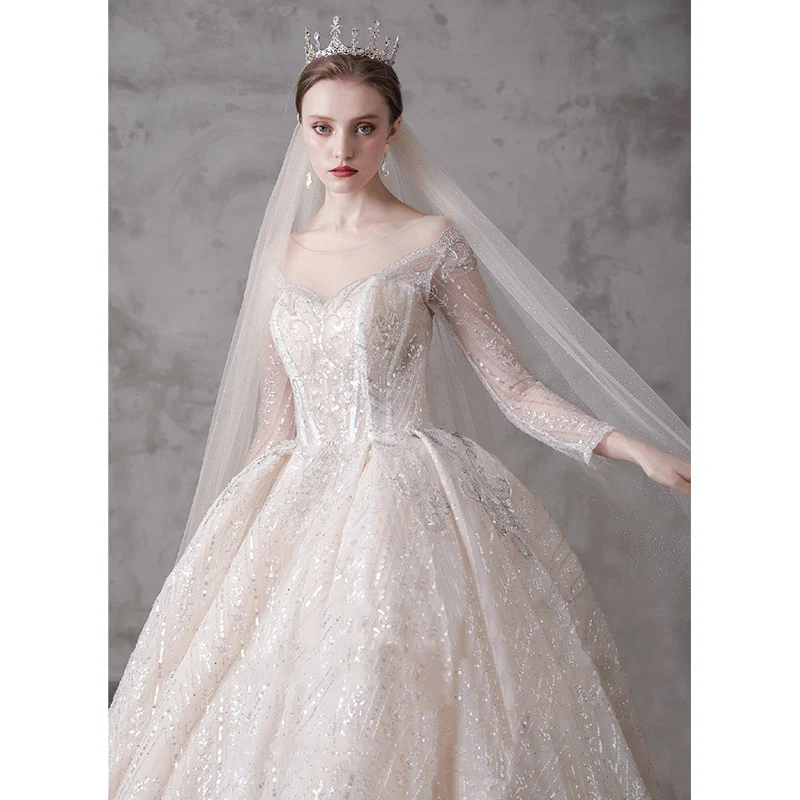 SSYFashion Новое высококачественное свадебное платье для невесты, роскошное свадебное платье с длинным рукавом и шлейфом, с блестками, Vestidos De Novia