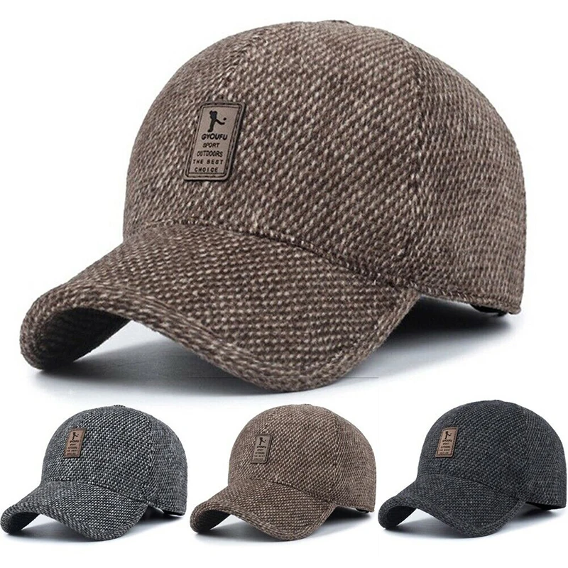 Autumn Winter Men Woolen Baseball Cap Middle Aged Caps Outdoor Ear