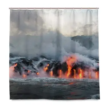 

Unique Shower Curtain Molten Lava Flowing Into The Pacific Ocean On Big Island of Hawaii Eco-Friendly with 12 Hooks in Bathroom