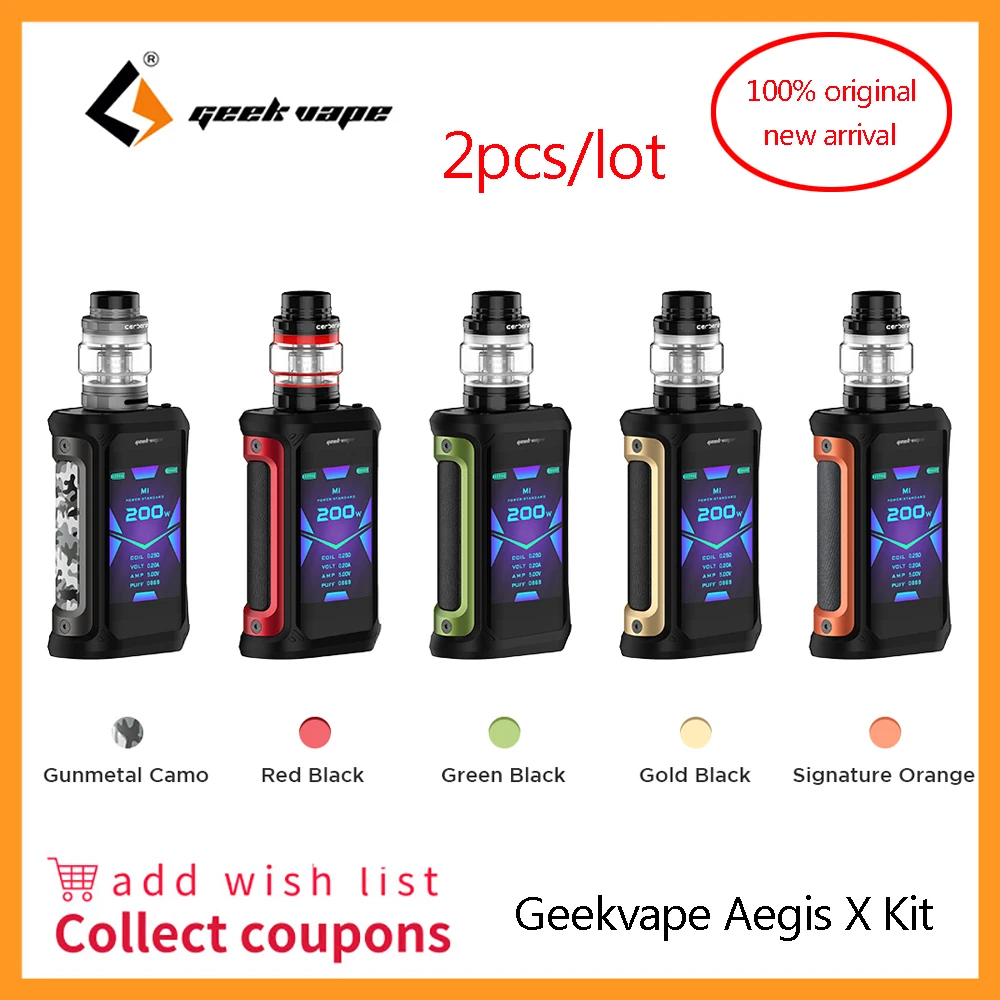 2 шт. набор GeekVape Aegis X 200 Вт бокс мод с двойным аккумулятором 18650 водонепроницаемый