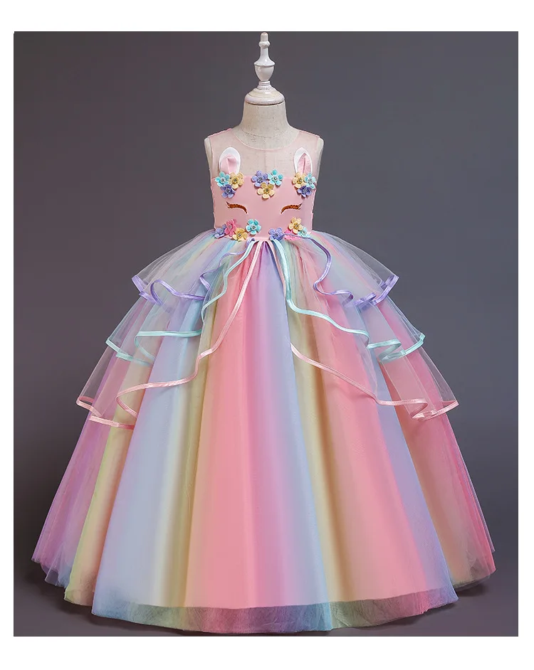 newborn baby girl skirt Flower girl Unicorn rainbow wedding party dress girl birthday party Unicorn role dance performance dress smocked baby dresses