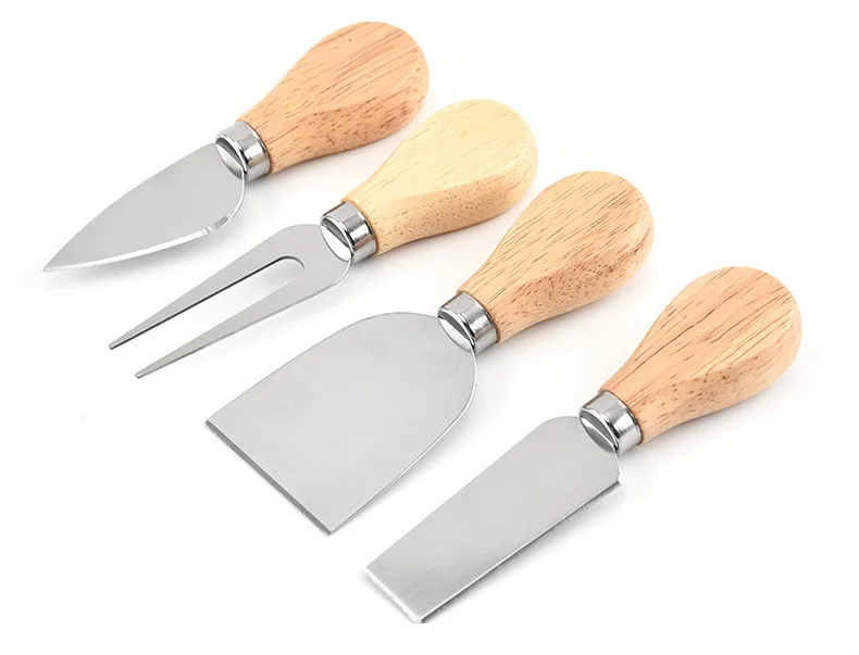 4pcs 4 шт./компл. Нержавеющая сталь сыр Ножи комплектов деревянная ручка масло резак Кухня слайсер cheedse пиццы разрезания торта Пособия по кулинарии инструменты - Цвет: 4pcs