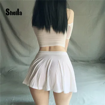 

Sheila sexy skirt 2020 Solid color Ice silk Lotus leaf pendulum Transparent Nightclub Party mini skirts womens jupe femme faldas