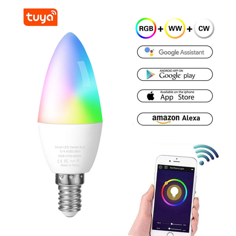 

LED Candle Light Bulb Tuya Smart Wifi LED Bulb E14 Dimmable Light Smart Life/Tuya Remote Control Work with Alexa Google Home