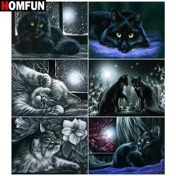 

HOMFUN 5d Diamond Painting Full Square/Round ‘’Cat night moon" Picture Of Rhinestone DIY Diamond Embroidery Home Decor
