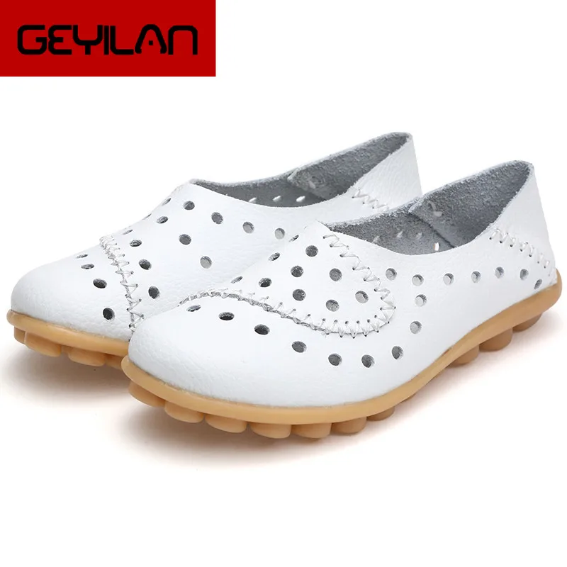 

New Summer Super Breathable Soft Leather Women Shoes Fashion Casual Genuine Leather Mother Shoes Girl Flats Big Size