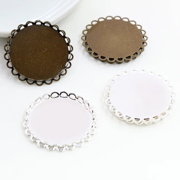 

10pcs 25mm Inner Size Light Silver Plated Bronze Colors Plated Copper material Lace Style Cabochon Base Setting Charms Pendant