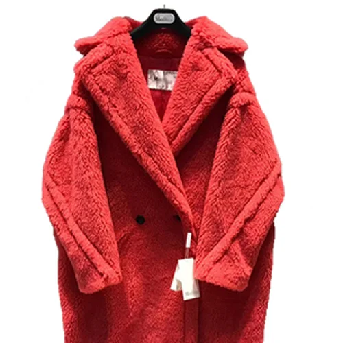 red AU1053, Новое поступление, мода, высокое качество, плюшевый мишка, пальто, настоящая овечья шерсть, пальто для русской зимы, удлиненные женские меховые пальто - Цвет: red