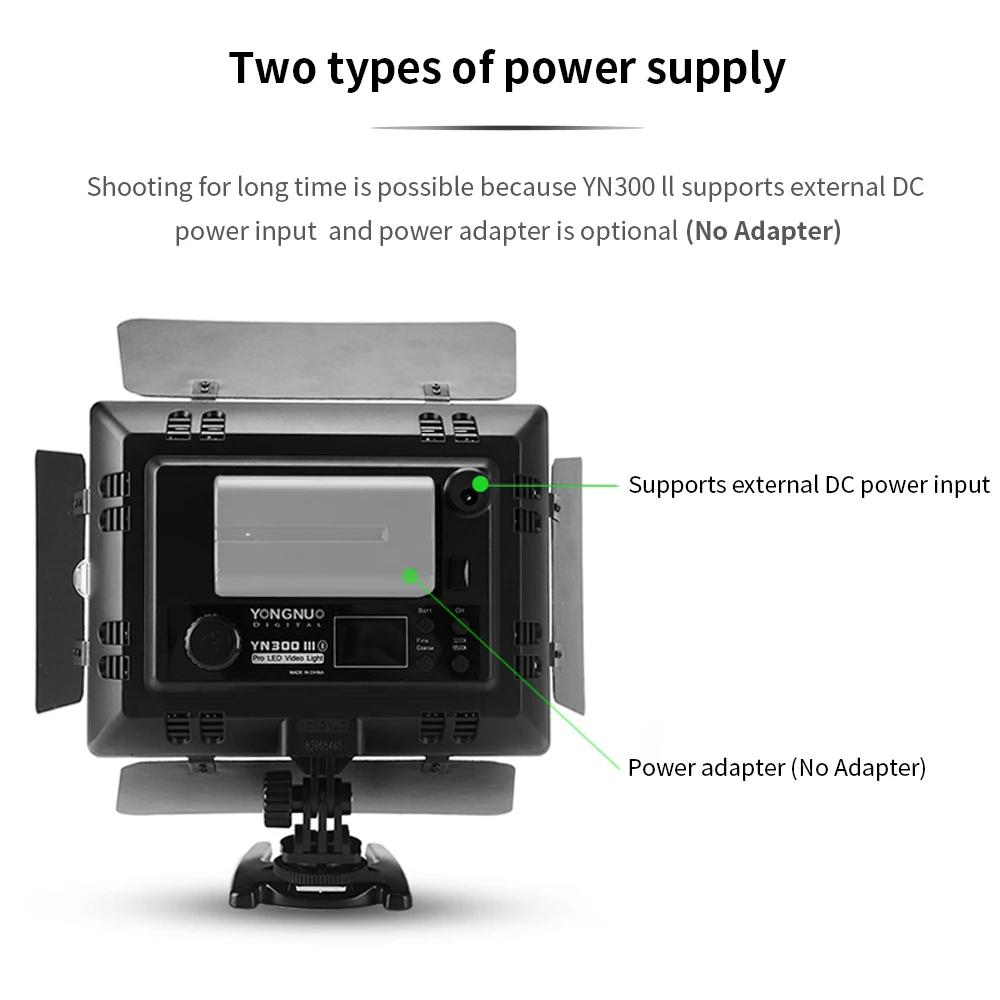  YONGNUO YN300 III YN-300 III 3200k-5500K CRI95 Camera Photo LED Video Light Optional with AC Power  - 4000455893288