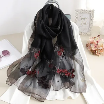 

2020 Women Silk Wool Scarf Warm Embroidery Foulard Shawls Wraps Elegant Lady Pashmina Winter Scarves Neck Foulard Bandana