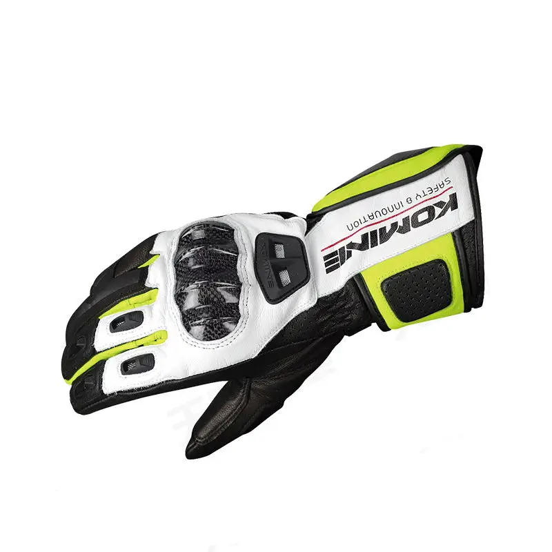 Komine GK 198 Carbon Glove Locomotive MTB Bike Off-road Motocross Mountain Bicycle Leather Gloves - Цвет: Black White Green