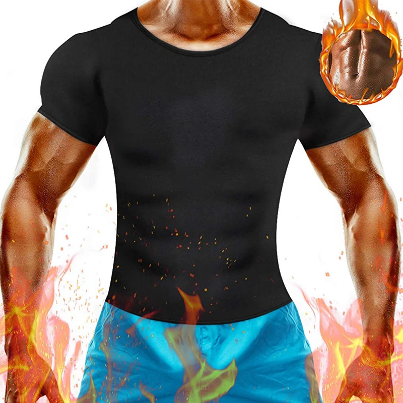

Mens Running Tee Gym Yoga Shirts Neoprene Hot Sweat Sauna Waist Trainer Body Shaper Fat Burning Fitness T-shirt lose weight Tops